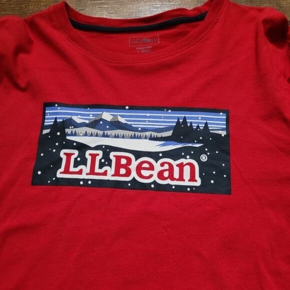 Men's LL Bean Long Sleeve Shirt Camping Hiking Red Snow Winter Large Tall - Picture 1 of 7